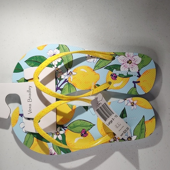 Vera Bradley Flip Flops/Sandals In Lemon Grove Print, New With Tags Size 9-10 - Picture 1 of 6